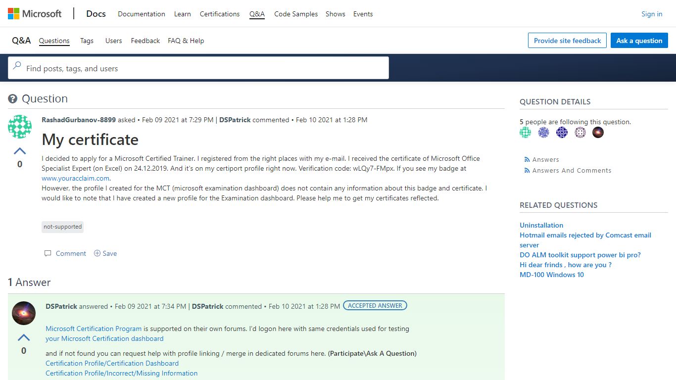 My certificate - Microsoft Q&A